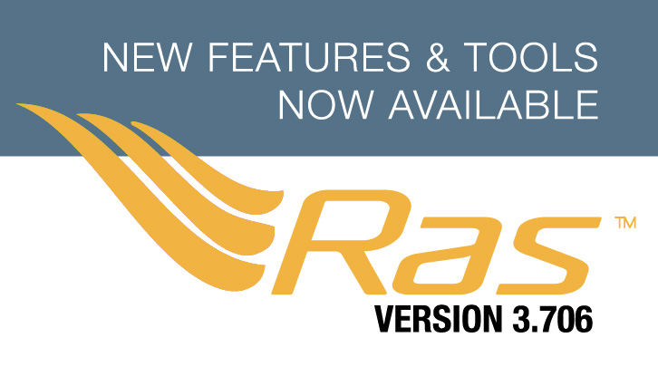 Image with Ras logo stating New Features & Tools Now Available in Ras Version 3.706