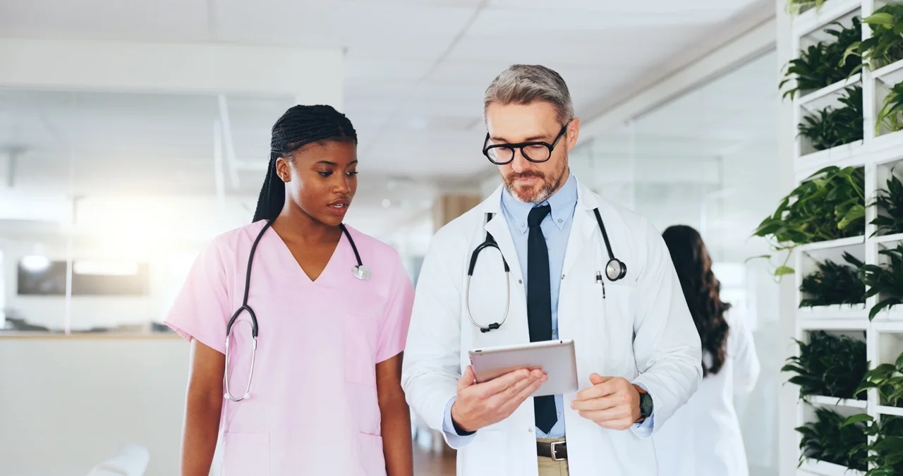 Clinical staff using dbtech EHR downtime solution to access patient medication records and care plans during a healthcare system outage